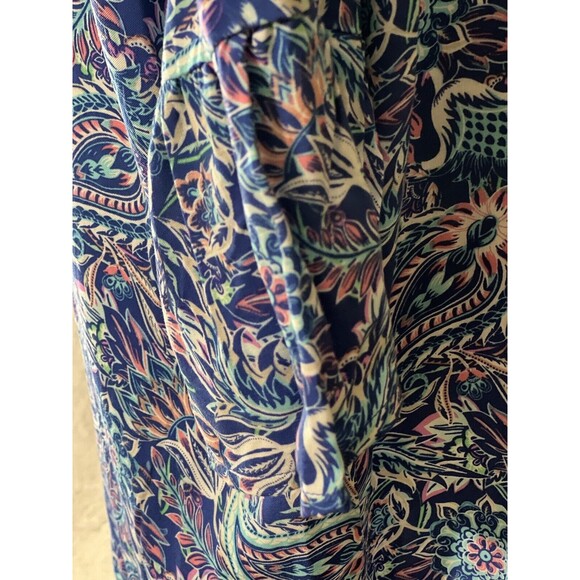 Caribbean Joe Dress L Rayon Paisley Blues Flutter Elbow Sleeves Flowy Boho Chic - Picture 9 of 14